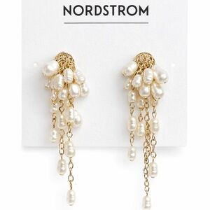 Nordstrom Pearl Cluster Drop Earrings Gold Tone Bridal